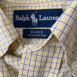 1970s vintage label Ralph Lauren butter yellow preppy check pattern button up